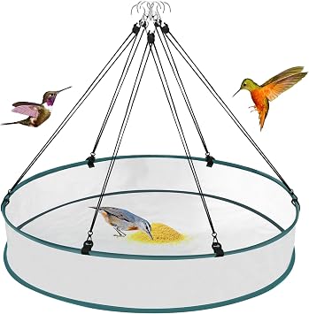 24 Inch Large Bird Seed Catcher Tray for Hanging Bird Feeder Platform | Birds Feeder Trays with Adjustable Hanging Hoop for Outdoor Garden Lawn