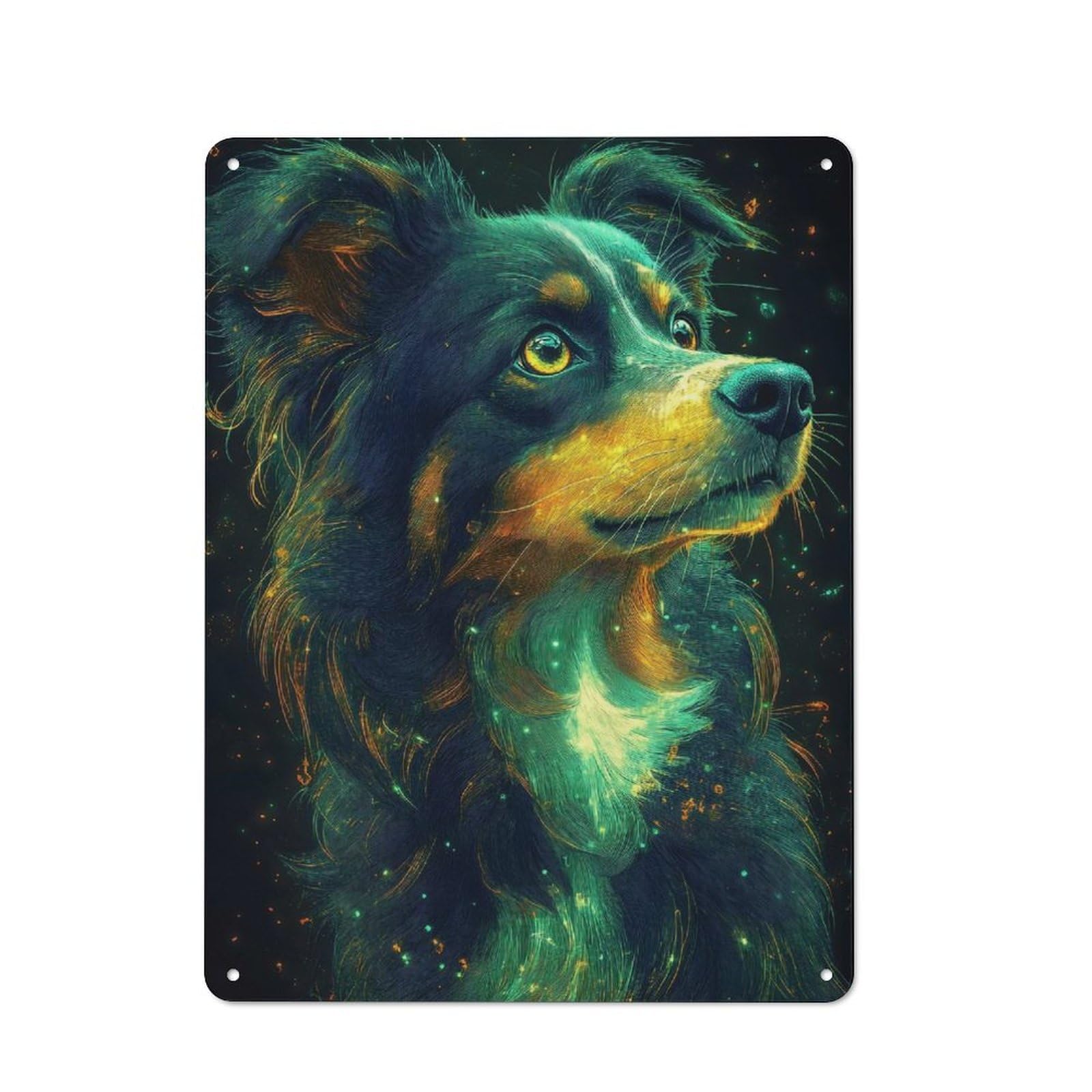Junmoney Radiant Border Collie Portrait Tin Sign 40X30cm For Workshop Wall, Retro Wall Decor, Suited To Metal Sign Collectors
