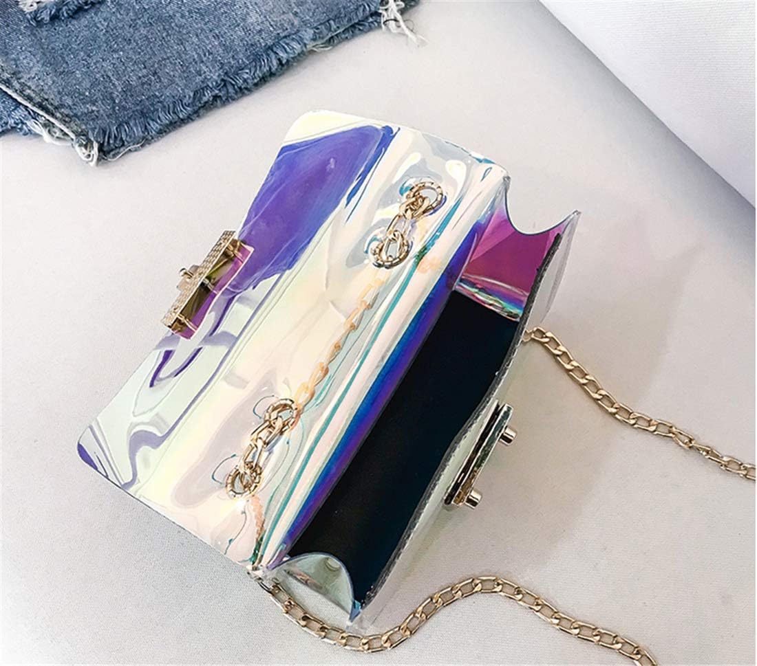 Holographic Clear Purse Crossover Shoulder Messenger Bag Laser Sling Purse with Golden Chain - Image 5