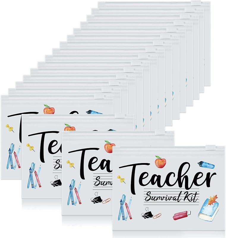 Cunno Necessaire Retangular Compacta com Estampa de Letras e Zíper, Material EVA, Tema Teacher Survival Kit, Pacote com 60