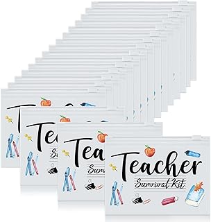 60 Pieces Teacher Appreciation Gifts Small Teacher Survival Kit Bag Bulk Waterproof Makeup Pouch Cosmetic Pencil Bag Teacher Supplies for Teacher's Day Graduation Gift for Women (Teacher Survival Kit)