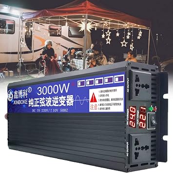 3000W/4000W/5000W Heavy Duty Pure Sine Wave Power Inverter DC 12V/24V to AC 110V/220 Car Converter, 2 AC Outlets and LED Display, Durable and Powerful, 3000W-12Vto110V