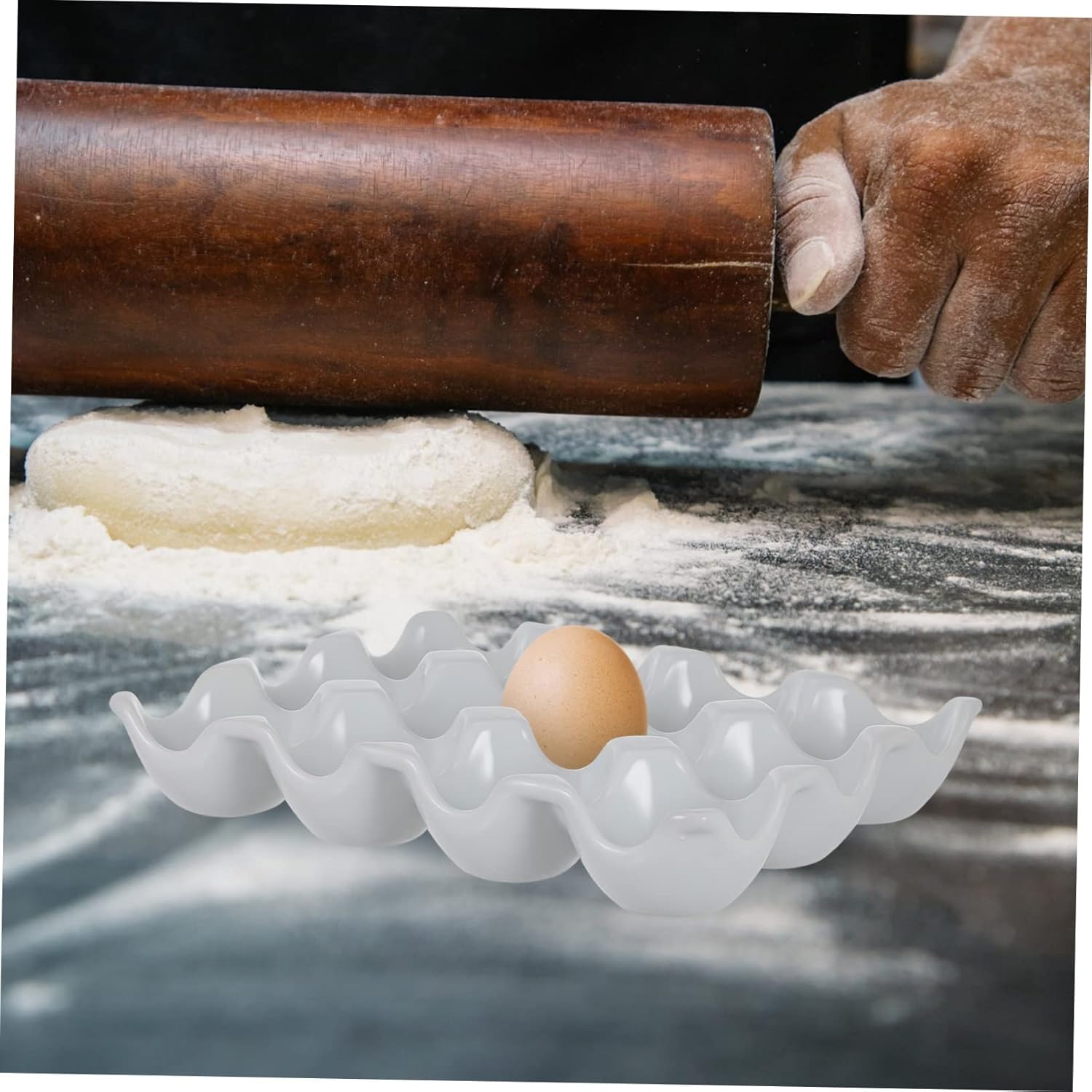 DOITOOL Ceramic Egg Keeper for Refrigerator Egg Storage Box Durable Egg Fresh Keeping Tray with Collision Design for Home