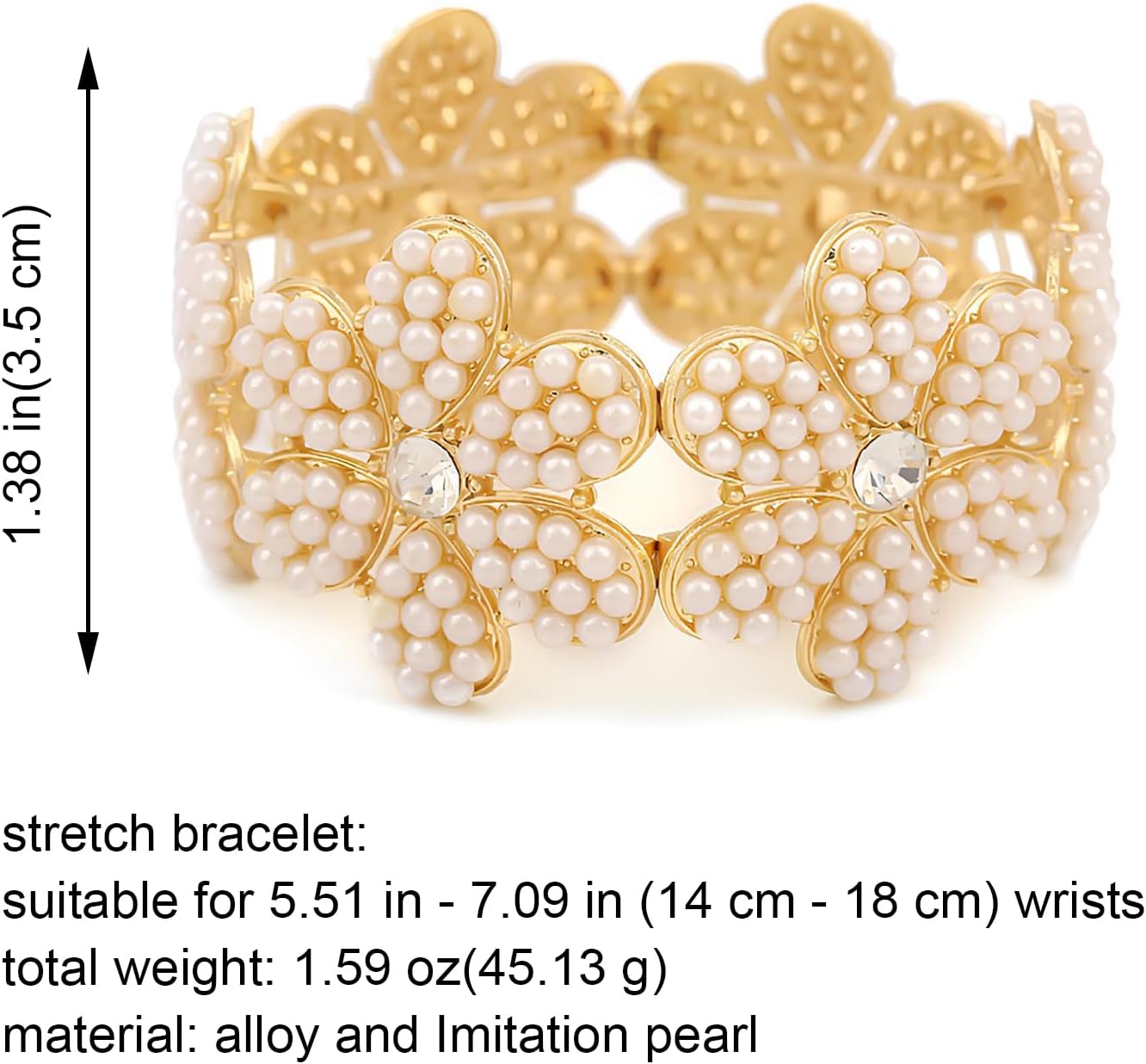 Gold Pearl Bangle Bracelets for Women Chunky Flower Stretch Bracelets Wrist Wrap Bracelet Wedding Bride Jewelry - Image 6