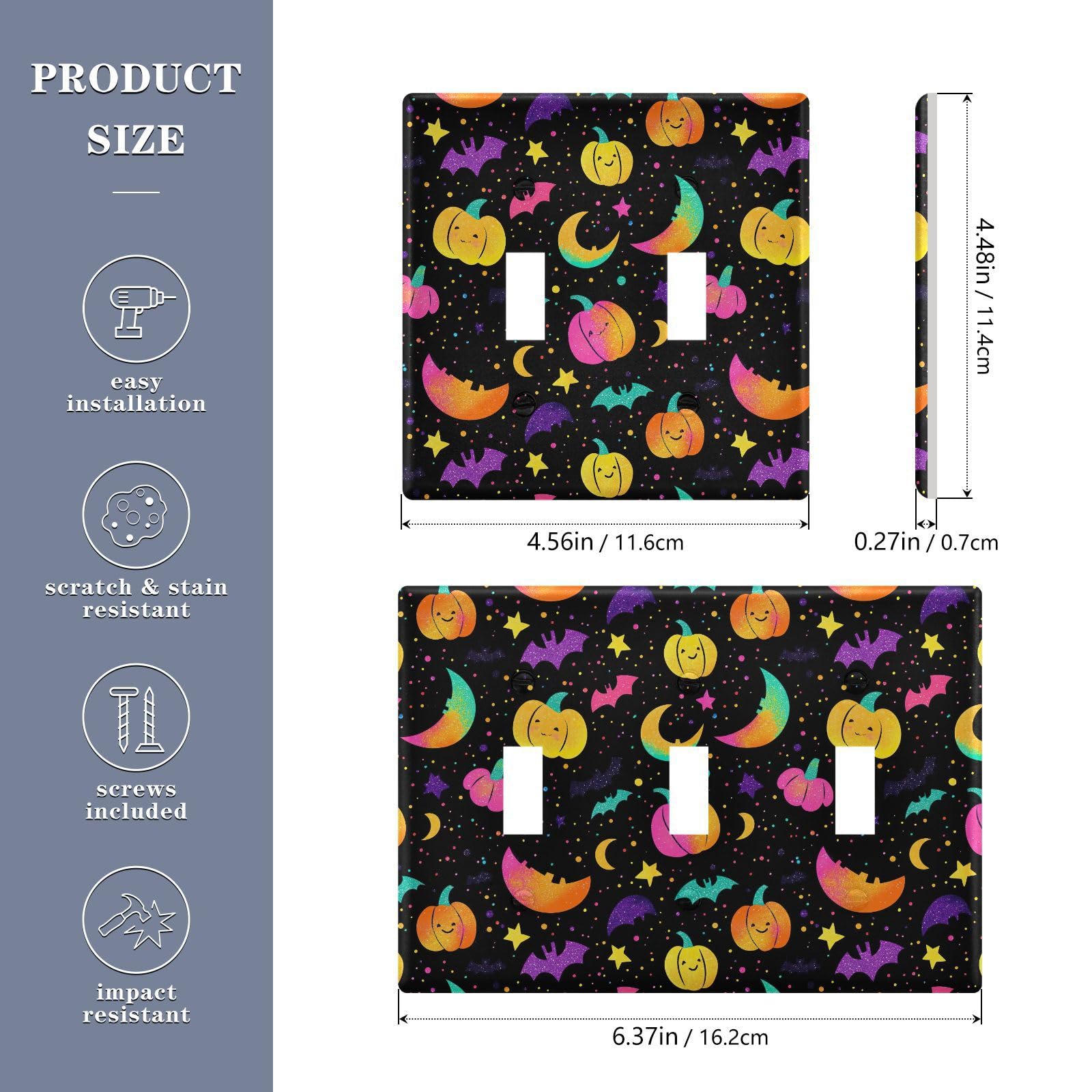 Light Switch Cover Fall Pumpkins Bats Halloween Wall Plates for Electrical Outlets 3 Gang 202b7043