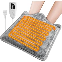 Electric Heated Foot Warmer Pad, Heating Pad for Feet, Grey | 40 40cm16'' 16'' Electric Foot Warmer with 6 Heat Settings & 4 Timers, Fast Heating, Machine Washable Heating Pad for Feet
