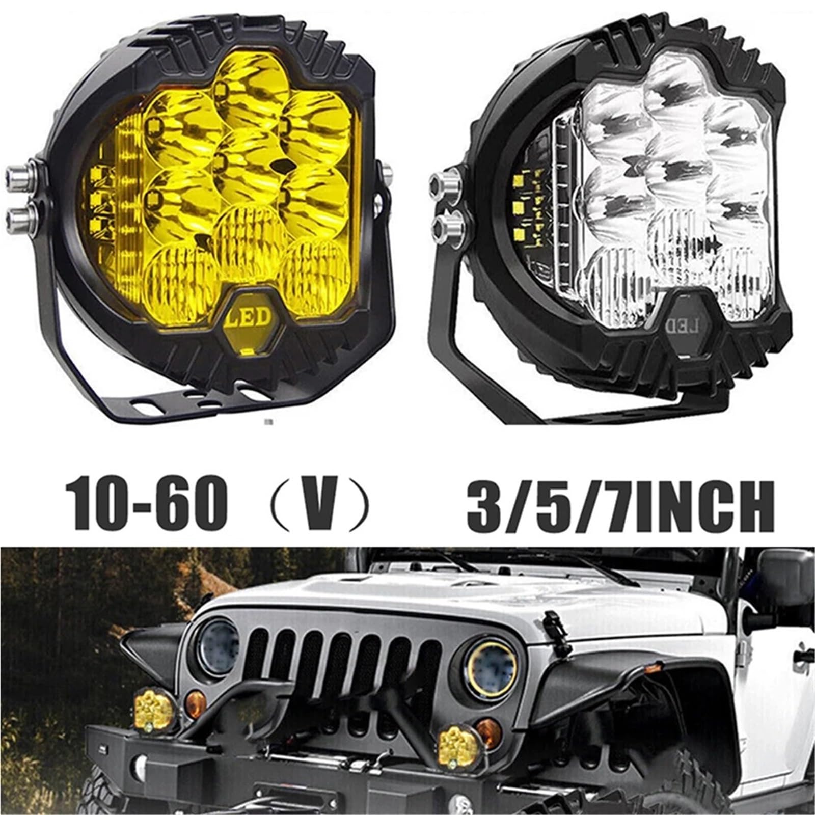 Faros Delanteros Faros Delanteros Luz Conducción Foco LED Blanco Amarillo 3 5 Pulgadas Lámpara Trabajo DRL Para Niva Para Lada Todoterreno 4x4 Para Jeep Auto Faros Faro(White-5INCH-2PCS)