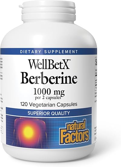 Natural Factors WellBetX Berberine - Daily Supplement Supports Metabolic Health - Formula Supports Healthy Heart - Gluten-Free & Vegan - 120 Vegetarian Capsules (120 Servings)