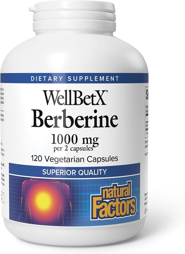 Natural Factors WellBetX Berberine - Daily Supplement Supports Metabolic Health - Formula Supports Healthy Heart - Gluten-Free & Vegan - 120 Vegetarian Capsules (120 Servings)