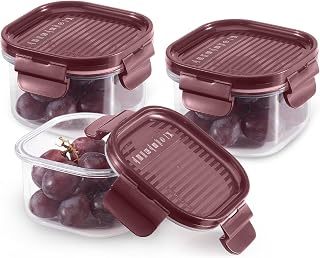 CELLO Modulock Square Kitchen Storage Containers Set of 3, (3 x 260 ml), Burgundy | Food Grade, BPA Free, Air Tight Clip L... Price In India