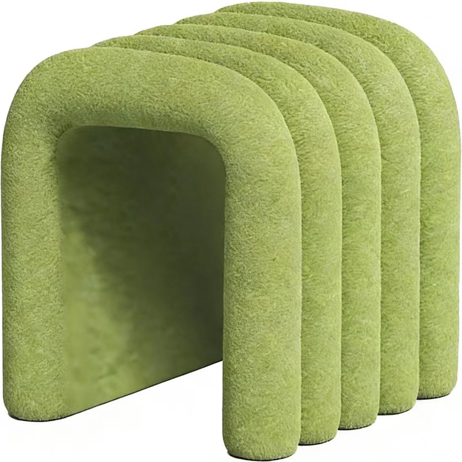 Tabouret d'appoint incurvé vert bouclette pour coin maquillage et entrée