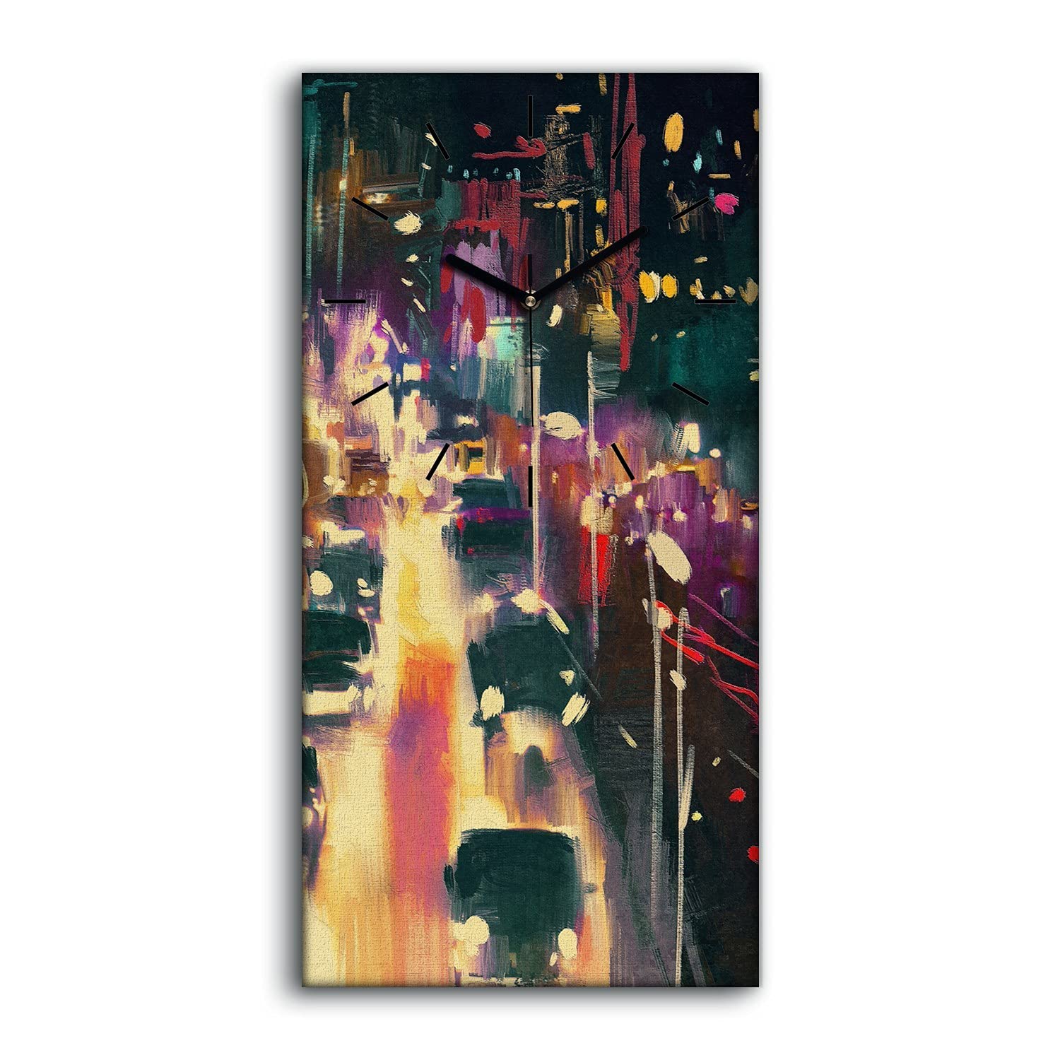 Horloge sur Toile Ambiance Nocturne 30x60cm - Décoration Murale Salon Moderne