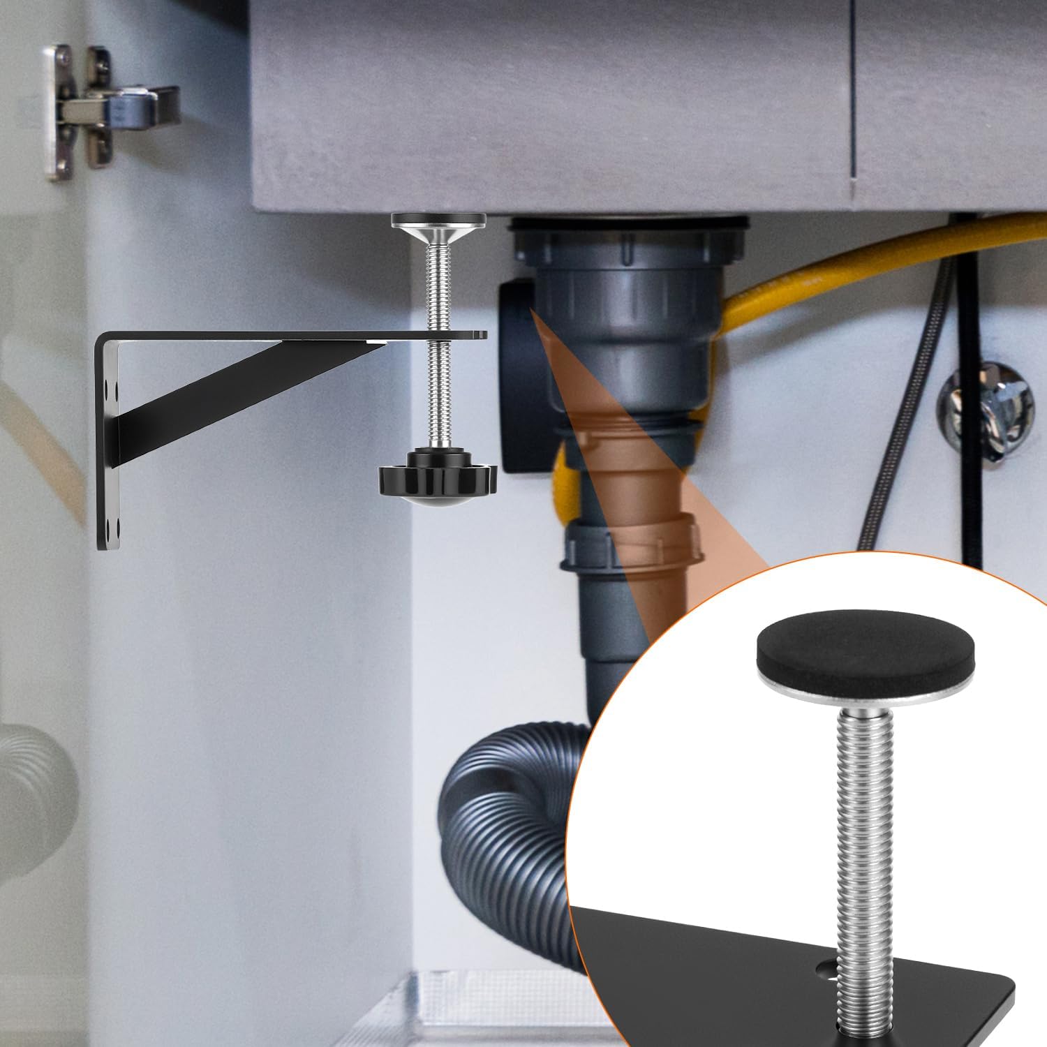 QWORK Undermount Sink Bracket, 4 Pack Sink Support Repair Kit for Kitchen Bathroom Narrow Cabinet, Strong Support