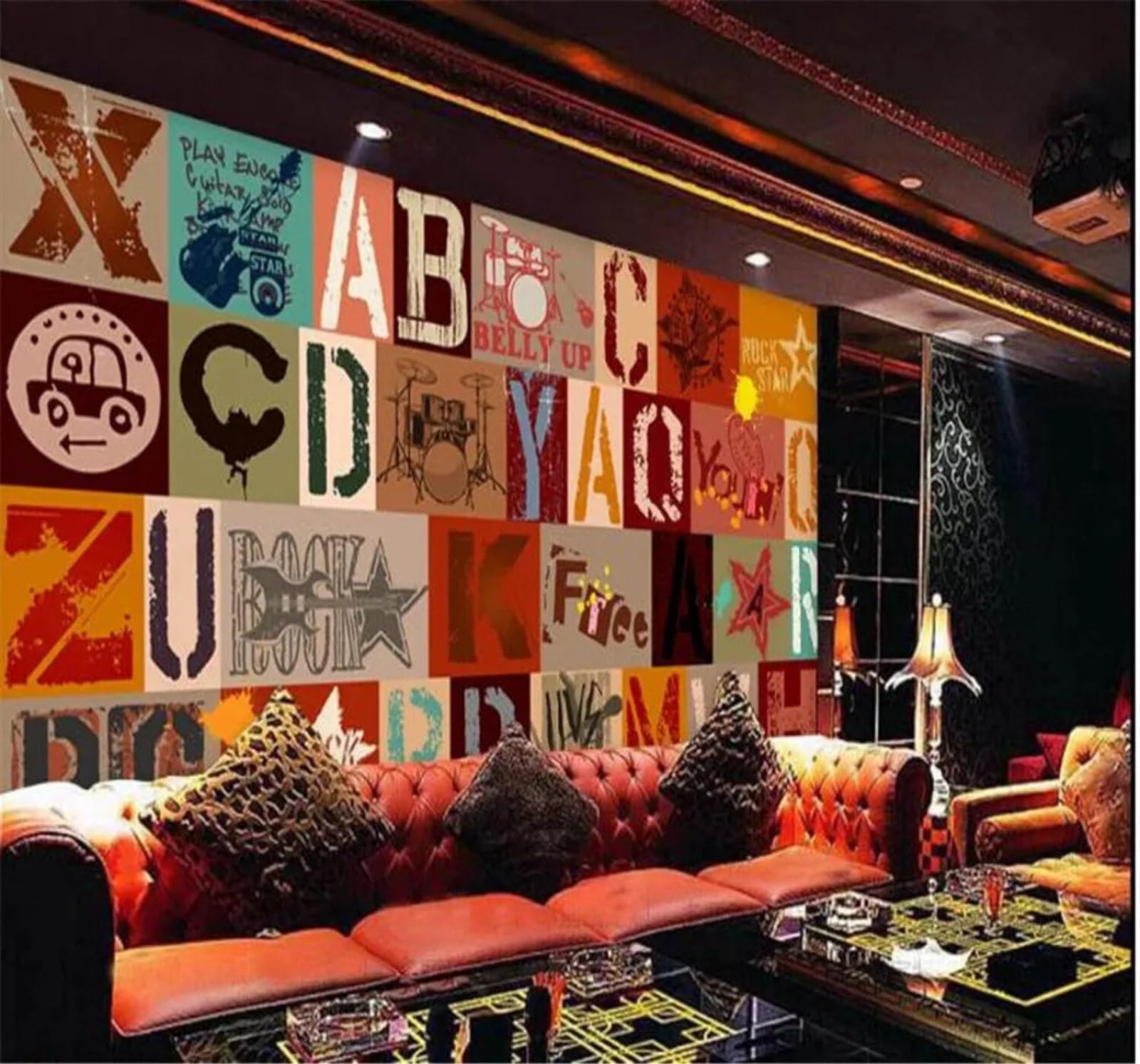 Tzxztt Hand Painted Vintage Graffiti Letters Geometric Modern 3D Wallpaper Premium Textured Silk Neutral Tones Material Ideal for Living Room Bedroom-400cm×280cm