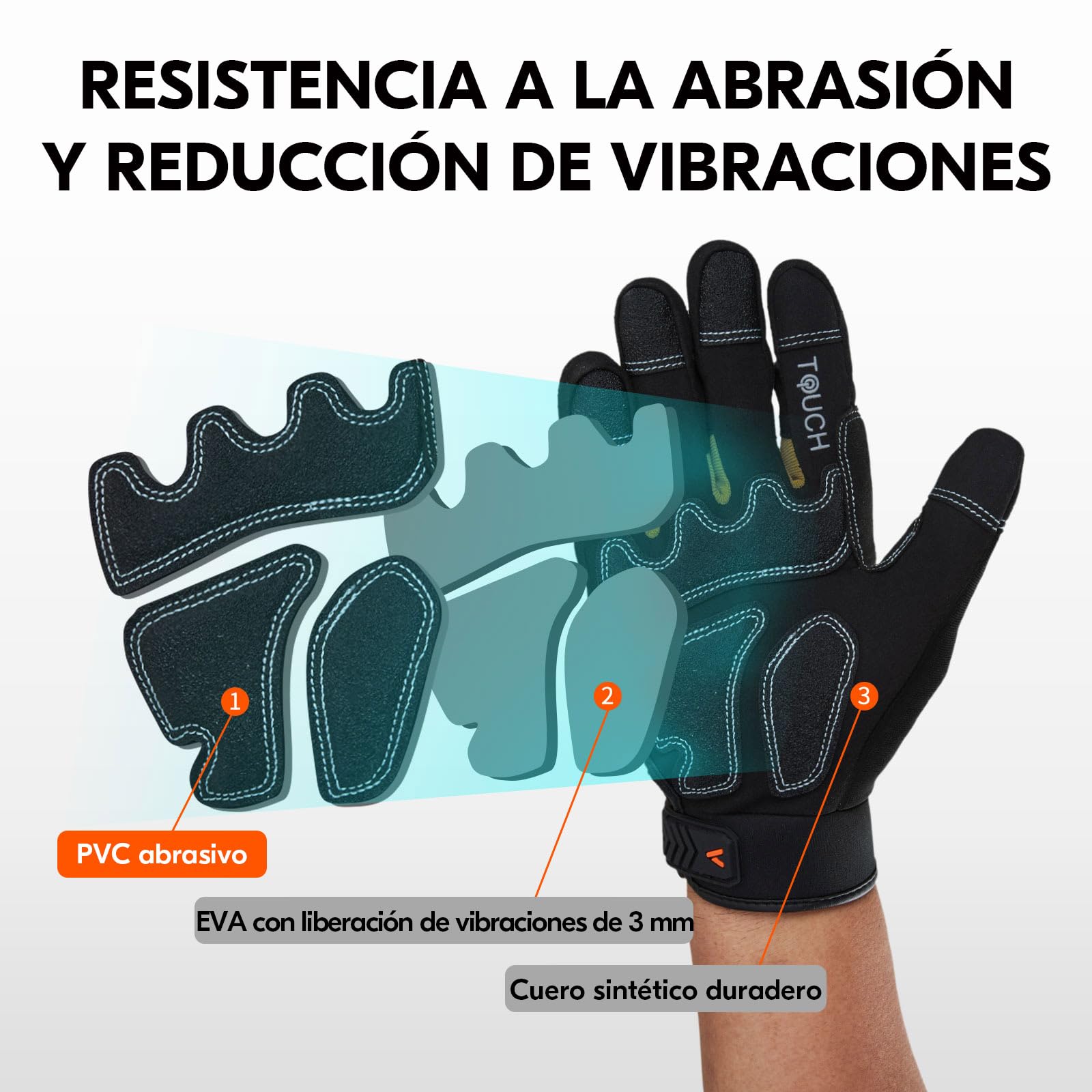 Vgo... Guante de Trabajo Resistentes Touchscreen Guantes Protección Antivibración para Obra Portero Montaje Mecánicos, 1 par