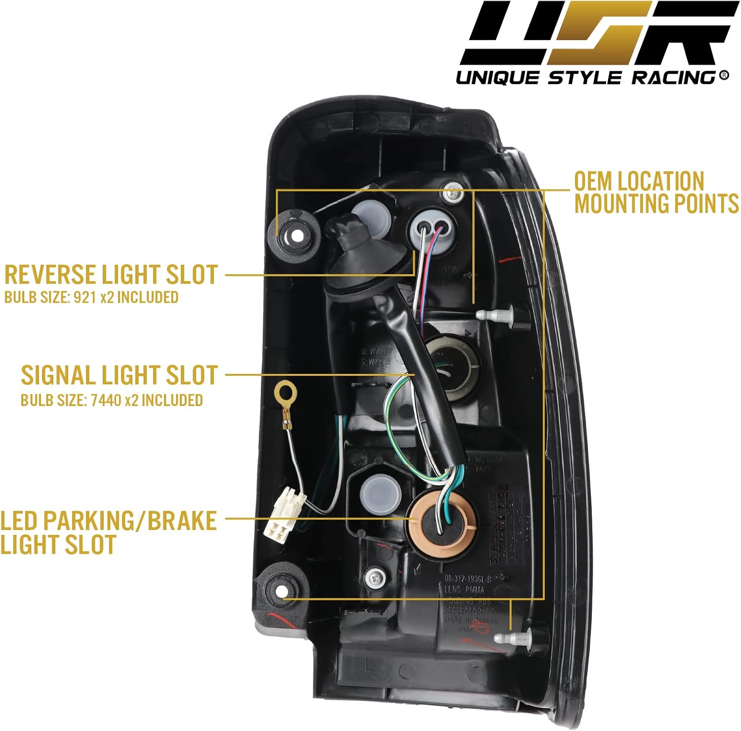 USR DEPO 96-02 4 Runner Tail Lights - Plug and Play Smoke LED Rear Tail Lamps Set (Left + Right) Compatible with 1996-2002 Toyota 4Runner (Black Smoked Lens, Amber Bulbs/Sockets Included)