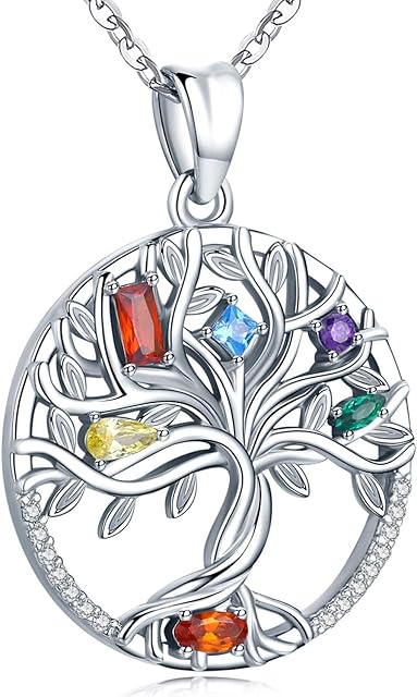 Tree of Life Necklace for Women Girls, Sterling Silver Pendant, Jewellery Gift with Infinite Colorful Cubic Zirconia for Girlfriend Daughter Mom Wife