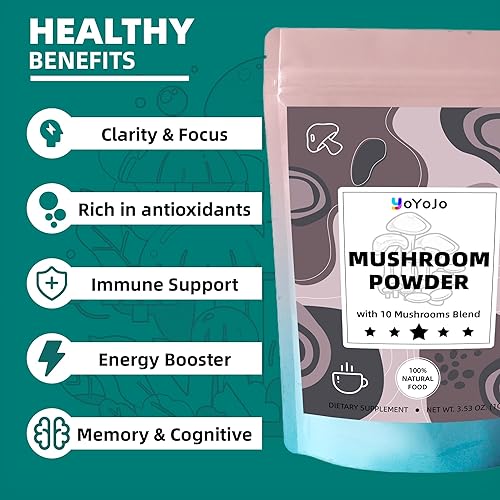 Miniatura 6 de Extracto de hongos en polvo, mezcla de hongos 10 en 1 para café, batidos y bebidas, enfoque natural, refuerzo de energía y suplemento de apoyo