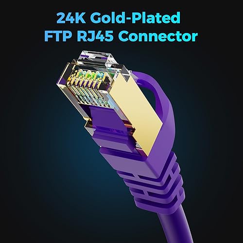 Miniatura 5 de Cable Ethernet Cat 7 de 30 pies, cable de Internet de alta velocidad de 10 Gbps, blindado SFTP, cobre puro OFC, cable de red LAN RJ45 CAT7