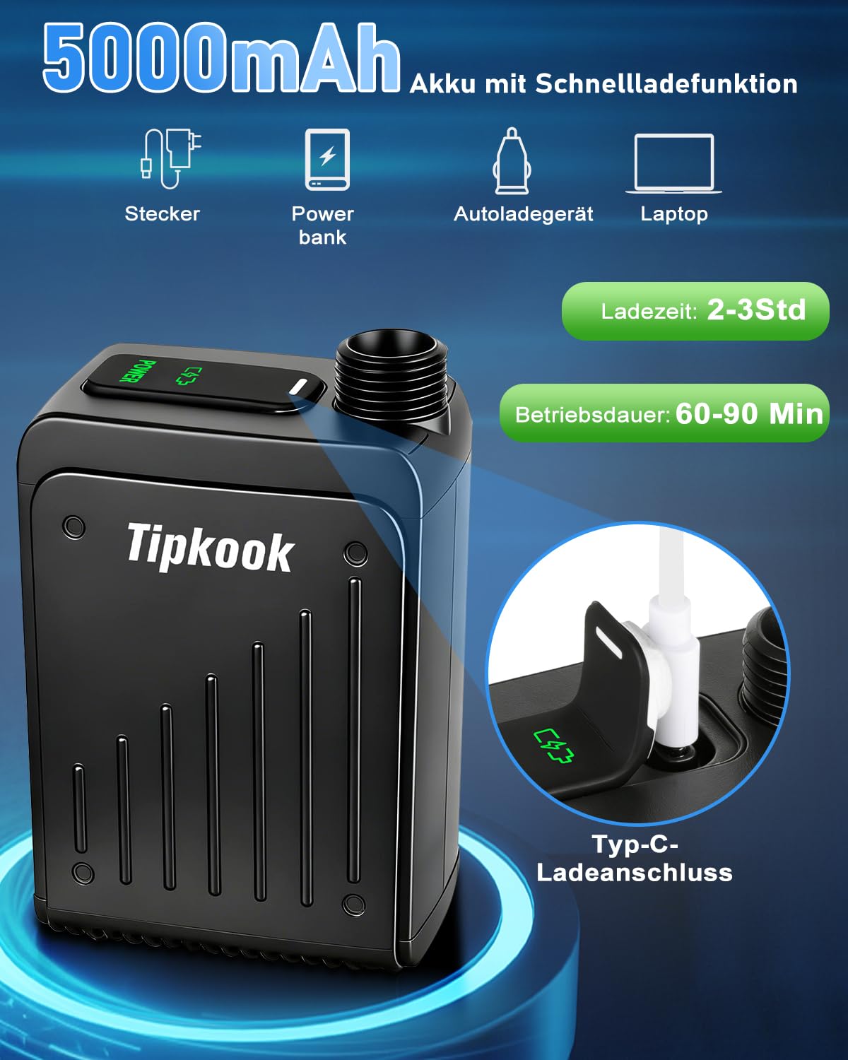 Einfache Tragbare Campingdusche für Einsteiger, 3 Wasserstufen, Mobile Outdoor Dusche mit Pumpe, 5000mAh Akku, Saugnäpfen & Haken für Camping, Tierwäsche, Autowäsche, Obst Waschen, Blumen Gieβen