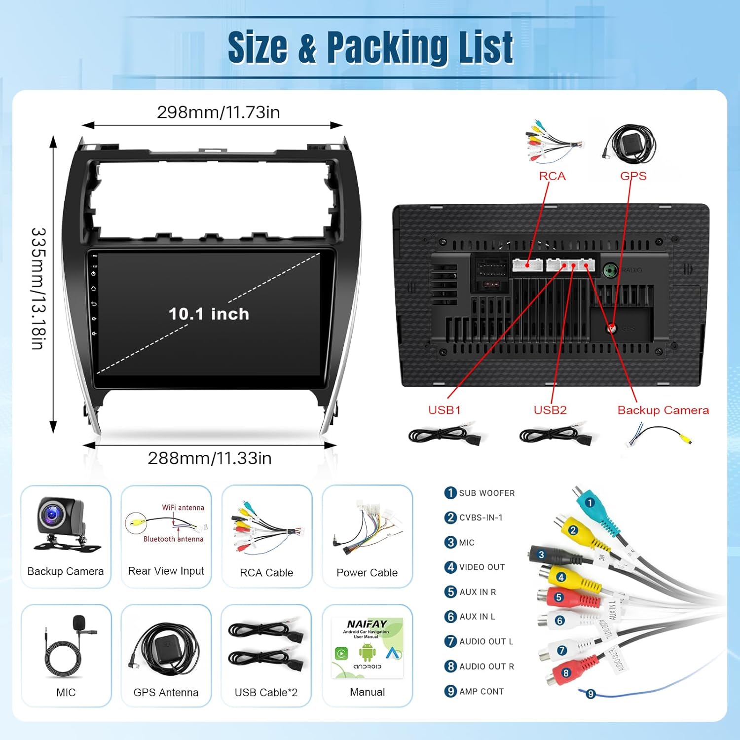 Naifay Car Stereo for Toyota Camry 2012 2013 2014 (Non-Large Screen), 2G+32G 10.1inch IPS Touch Screen for Camry Car Radio with Carplay Android Auto Bluetooth FM Audio Receivers GPS WiFi Camera +MIC