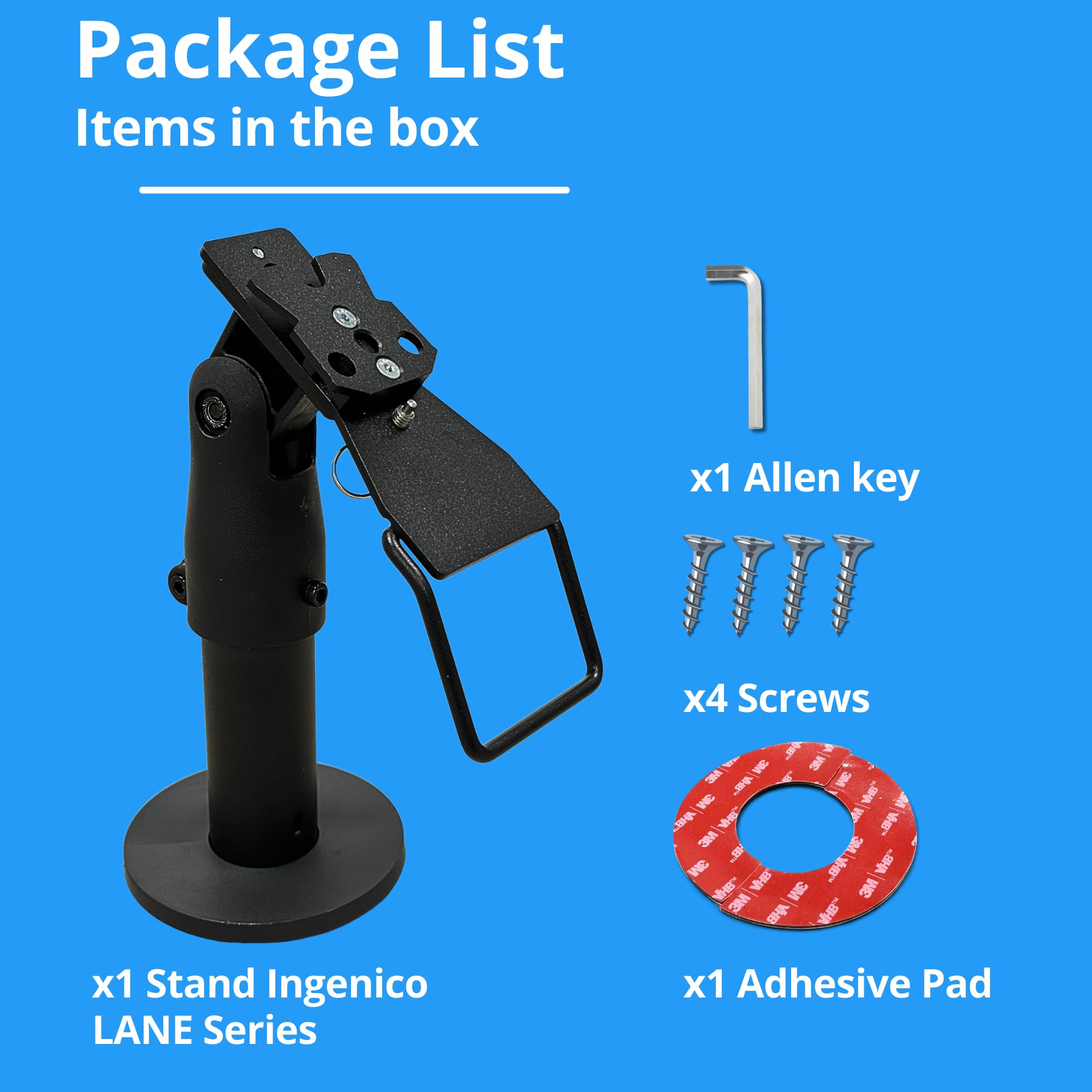 Supporto Ergonomico per Terminale di Pagamento POS da Banco Ingenico Lane 3000/3600/7000/8000 - Stand POS Bancomat con Maniglia, Rotazione 180° Inclinazione 45°, Montaggio Viti o Adesivo