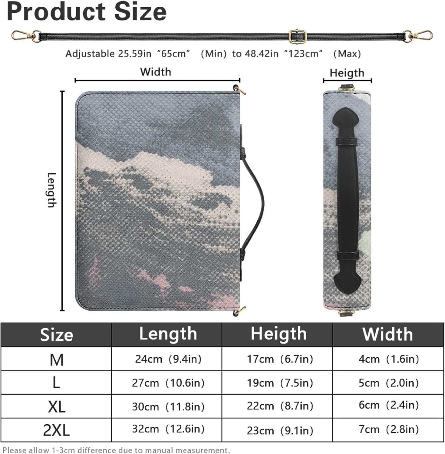 Customized Bible Cases Removable Shoulder-Strap Personalized Bible Covers for Women Men Customize PU Leather Bible Protective Bags with Handle Add Picture/Image/Logo/Text, Grey, XL