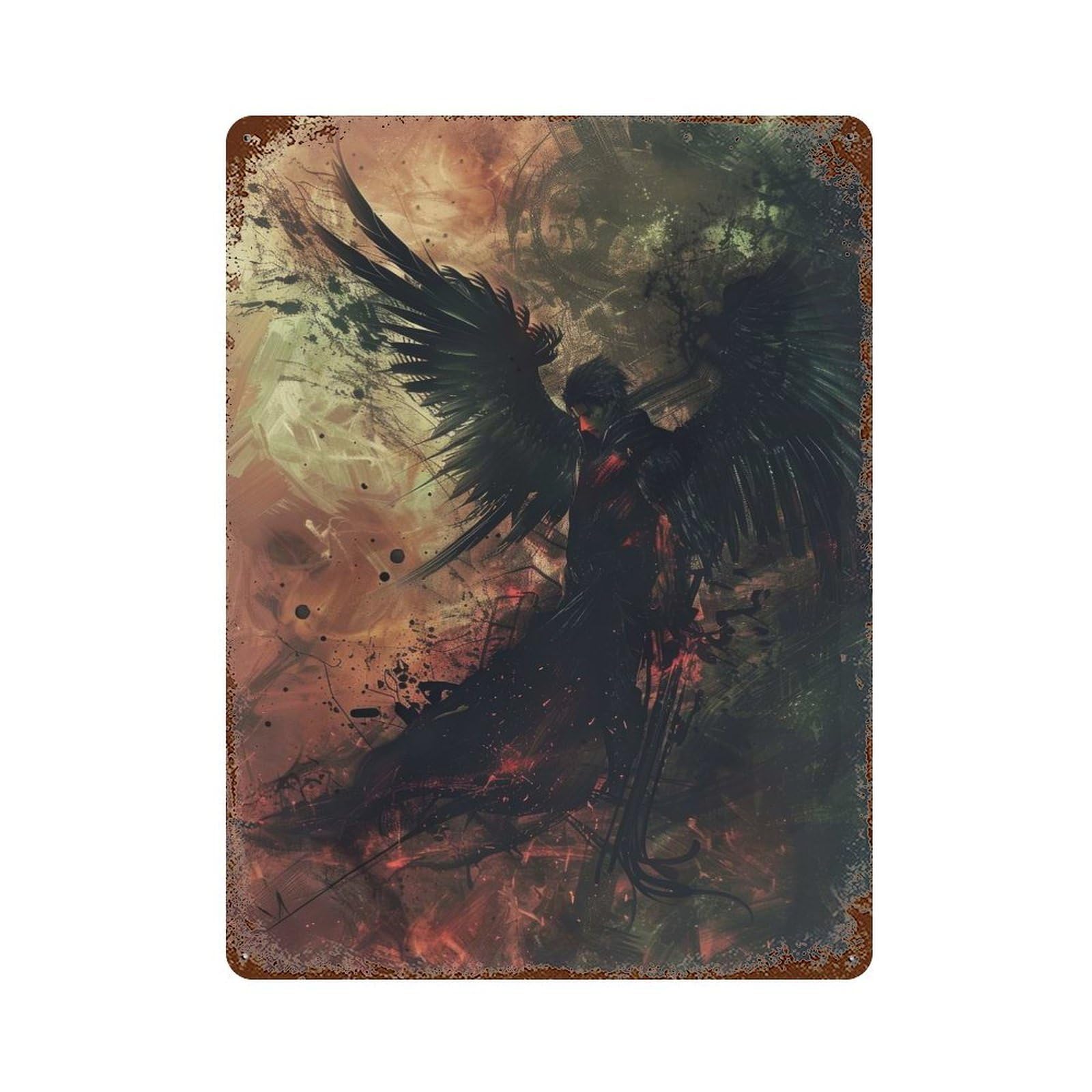 Angels Ethereal Descent Rusty Metal Tin Sign 15.7"x11.8", Shabby Chic Decor for Garage, Bar And Workshop Decor