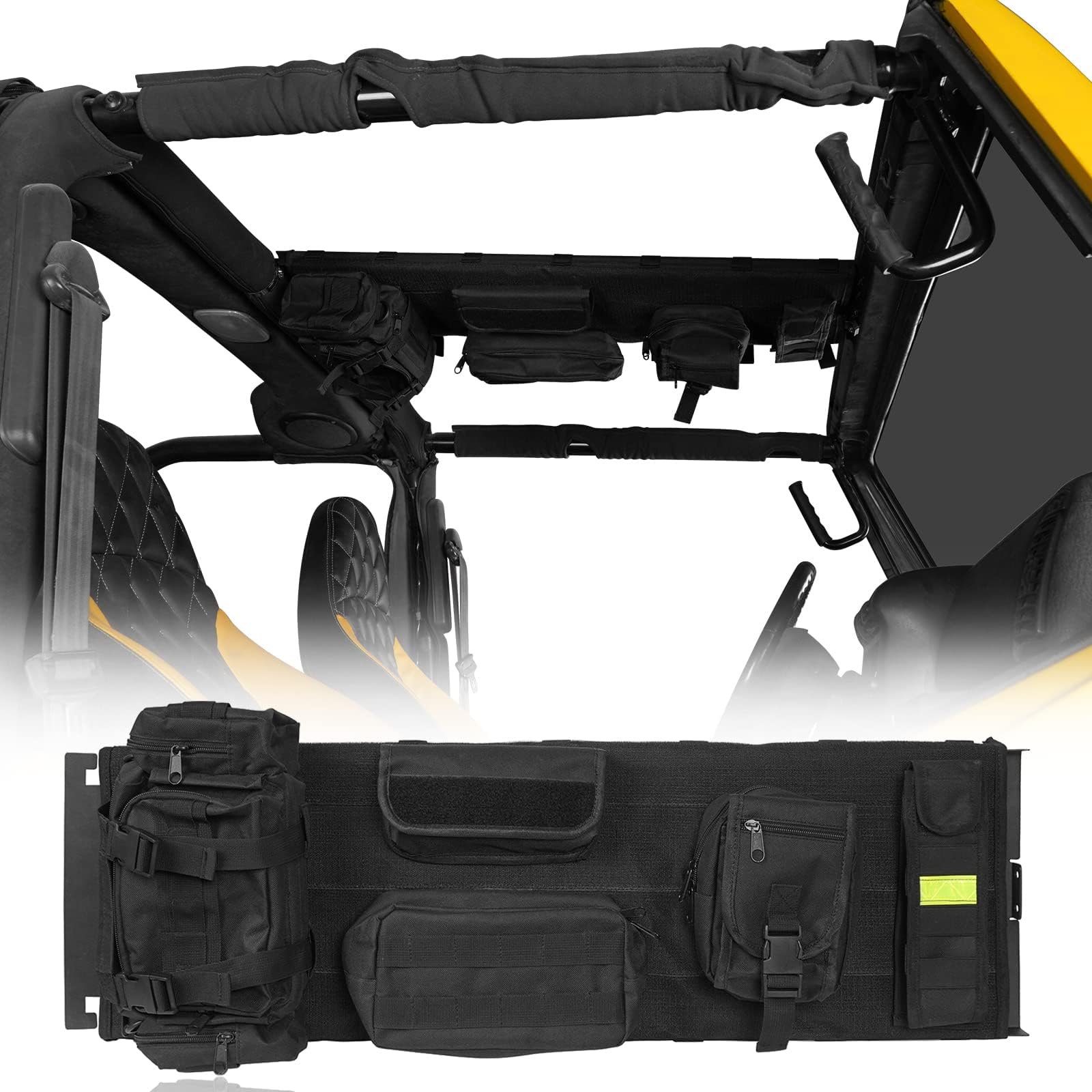 TJ Front Overhead MOLLE Panel w/Storage Bags for Jeep Wrangler TJ 1997-2002, Interior Accessories Organizer Brackets