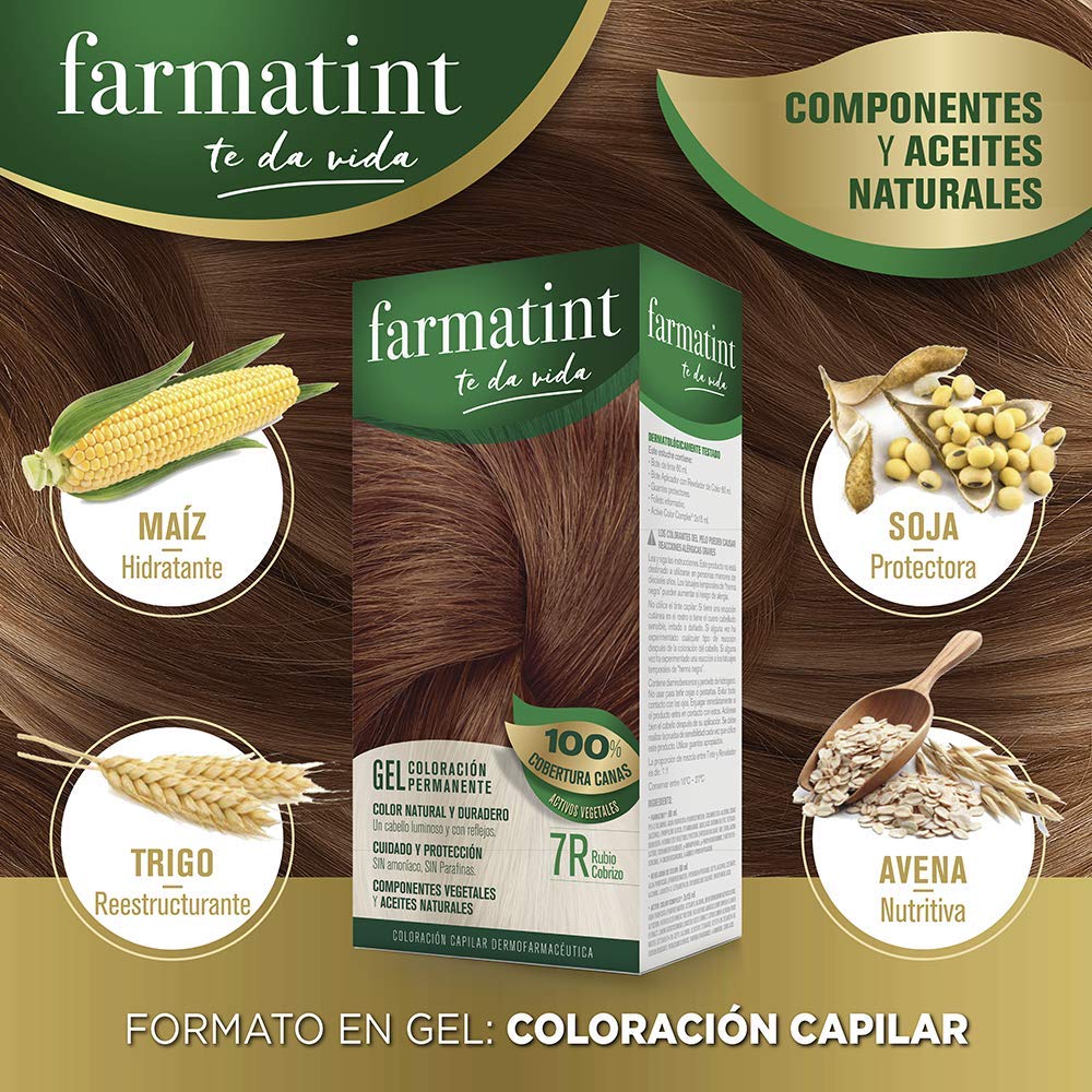 Image secondaire de Farmatint Gel 7R Rubio Cobrizo. Tinte permanente. Cabello natural y color duradero. Sin amoníaco ni parabenes ni parafinas ni si