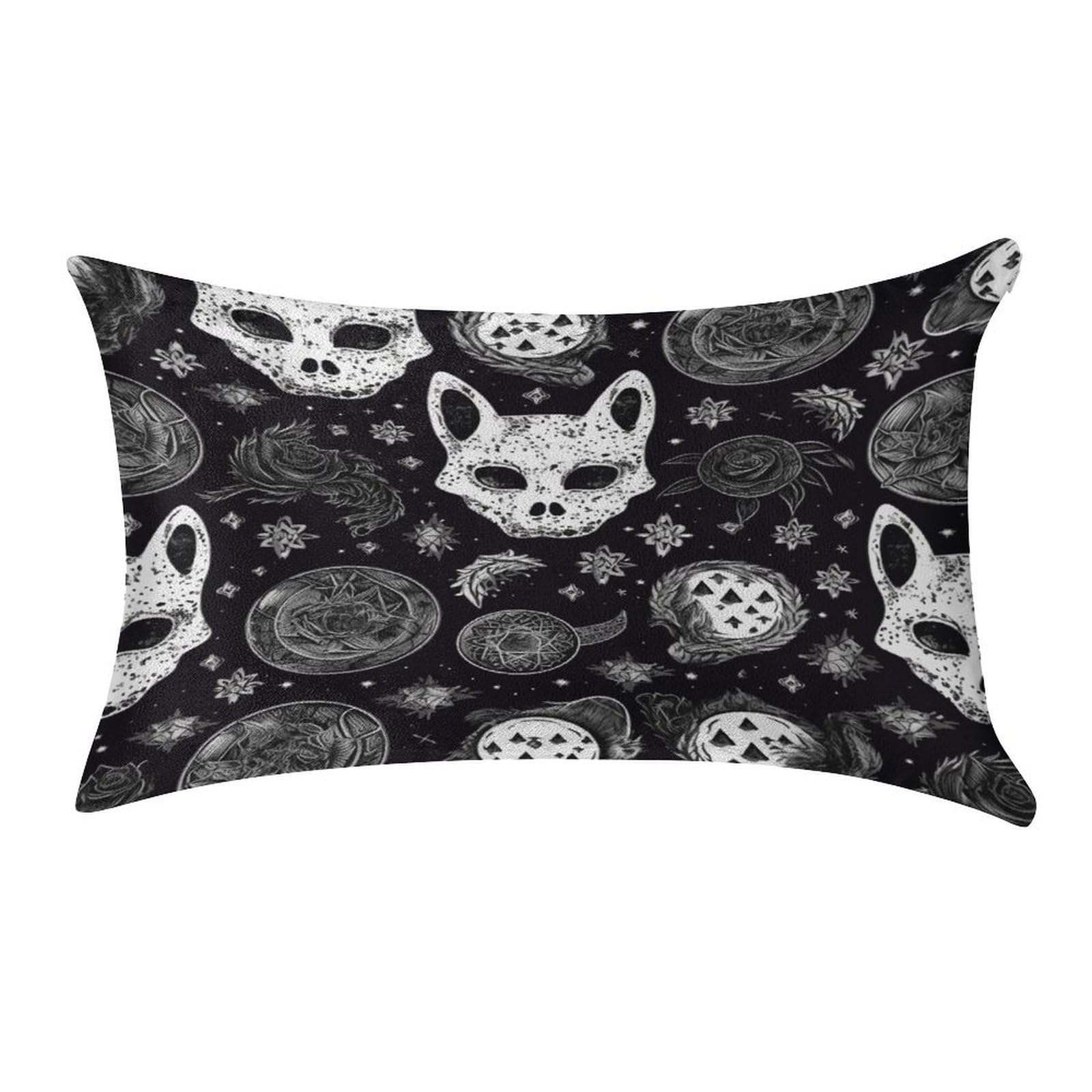 VstaDank Skull Cat Moon Gothic Pillow Covers Rectangular Cushion Case Cozy Decorative Throw Pillowcase Luxury Lumbar Pillow Shells with Zipper Soft Velvet Pillows Shams 12 X 20 in