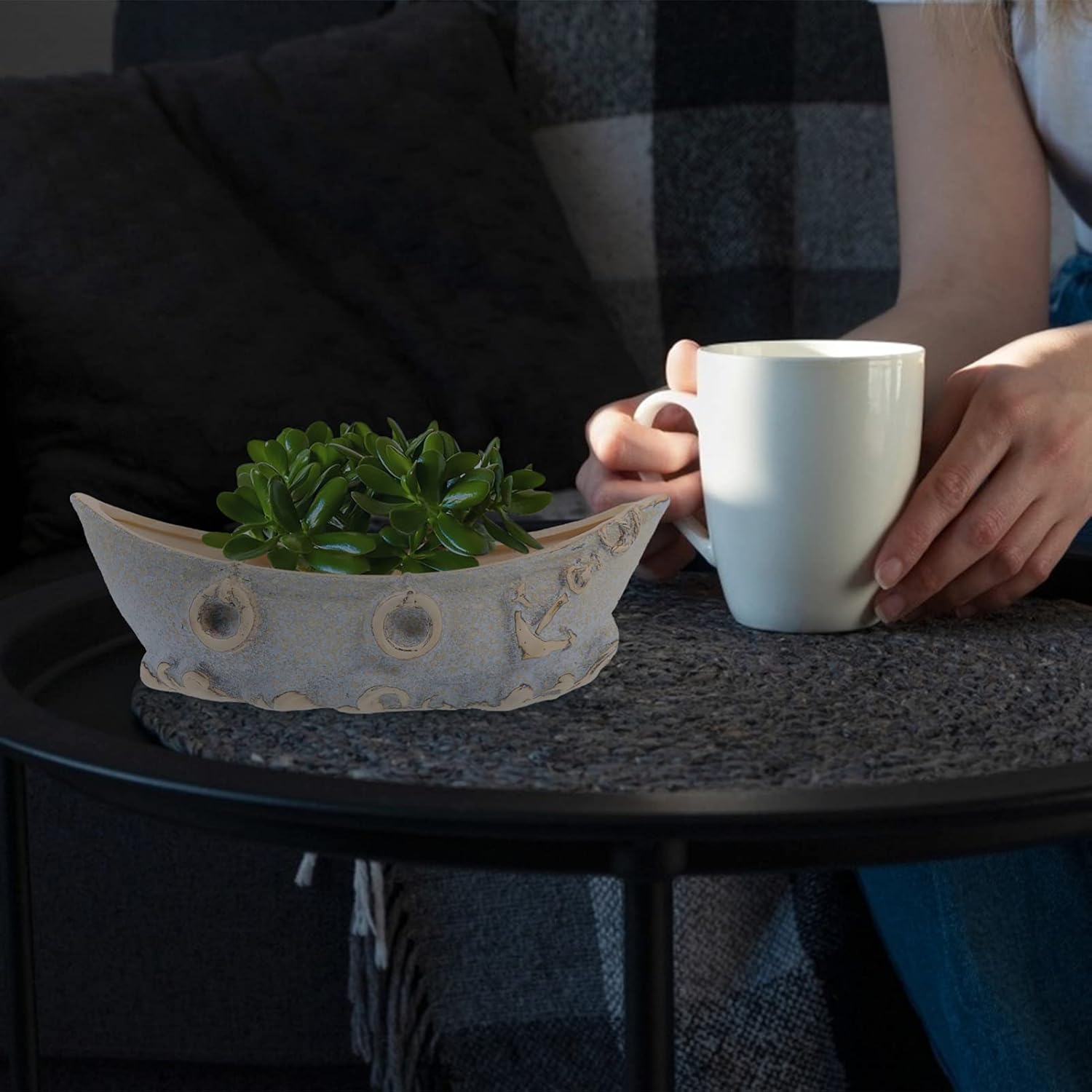VOSAREA 1pc Ceramic Boat-Shaped Flower Pot for Succulents Random Color Vintage Decorative Planter for Home and Office Unique Indoor Decoration Material