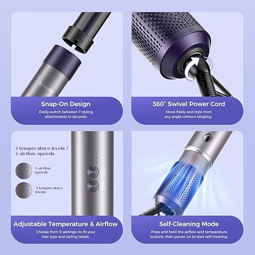 Miniatura 9 de Secador de pelo, secador de pelo, cepillo de aire caliente 7 en 1, secado rápido, rizado, alisado y voluminizador, motor de alta velocidad de 1500