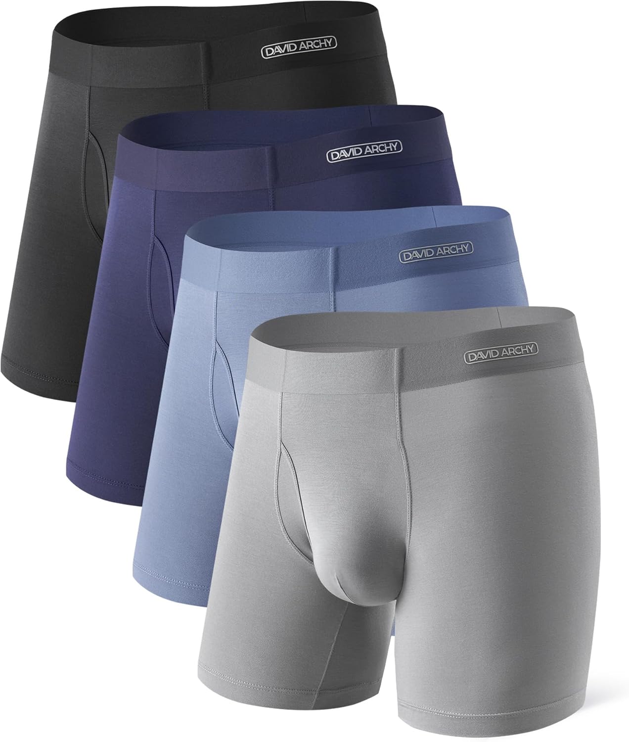 DAVID ARCHY Mens Underwear Silky Soft Second Skin Modal Boxer Briefs Waistfree Seamless Waistband Underwear for Men Pack of 4