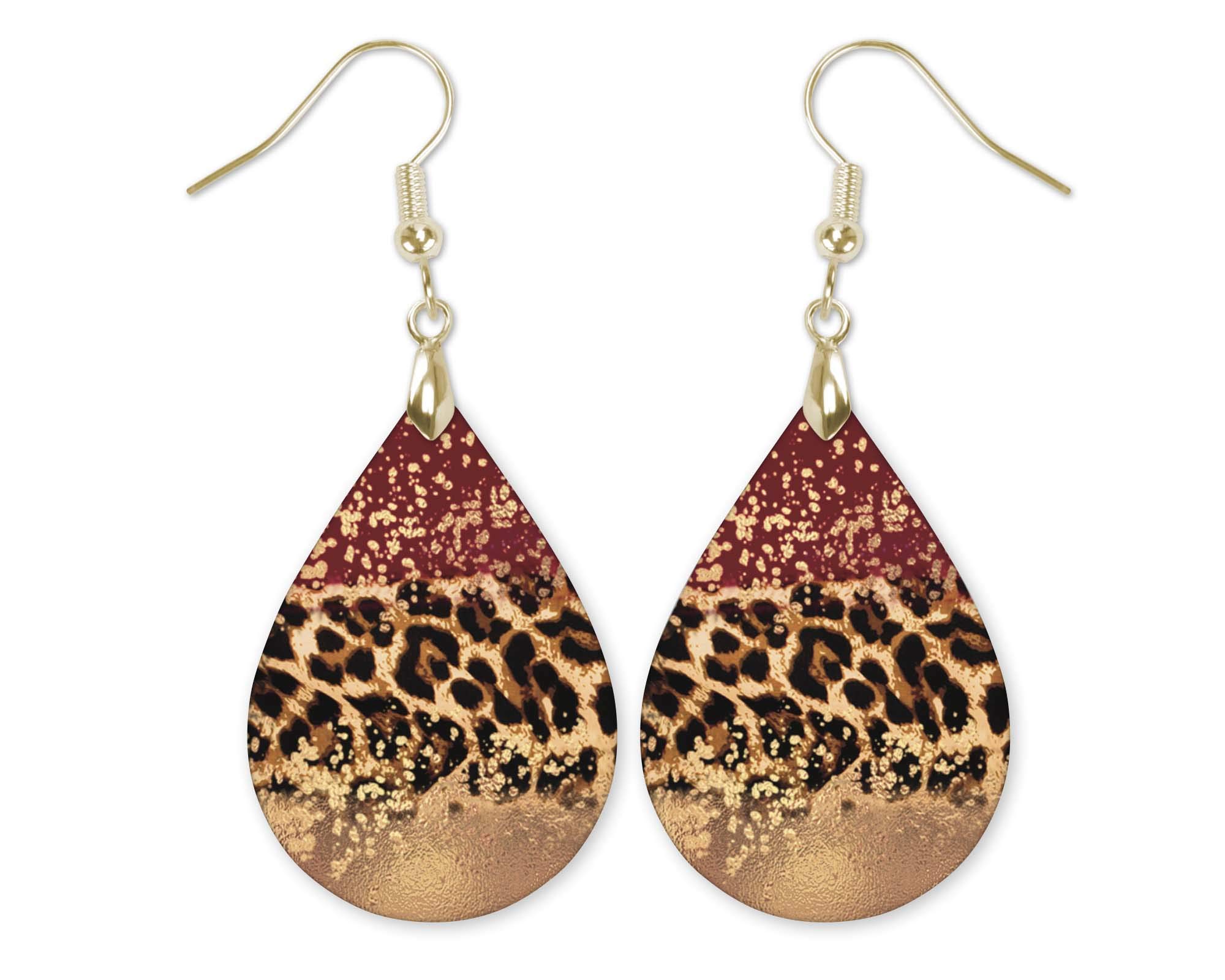 The Painted PugRed Leopard Print Earrings for Women Burgundy Gold Dangle Teardrop Trendy Boho Jewelry Gift for Her Handmade from The Painted Pug (Red Leopard)