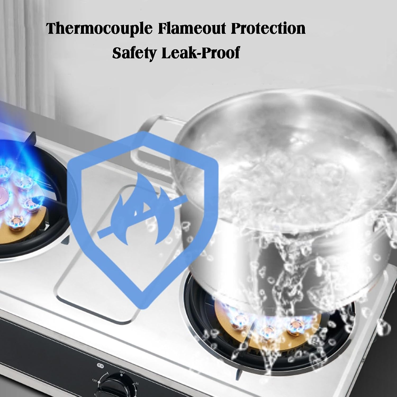 NIKKHO Gas Stove,with Thermocouple Flameout Protection and Protection Lock Burner,Desktop Gas Cooktop,Suitable for Home Use,7.2KW/24566.4BTU (Color : NG)