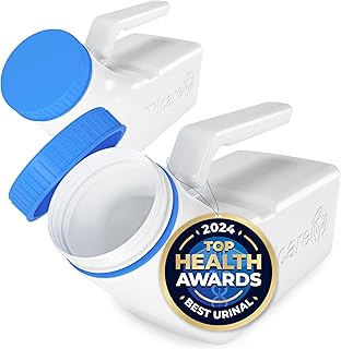 Urinals for Men Glow in The Dark Lid by Tilcare (2 Pack) - 32oz/1000mL Thick Plastic Mens Bedpan Bottle with Screw-on Lid