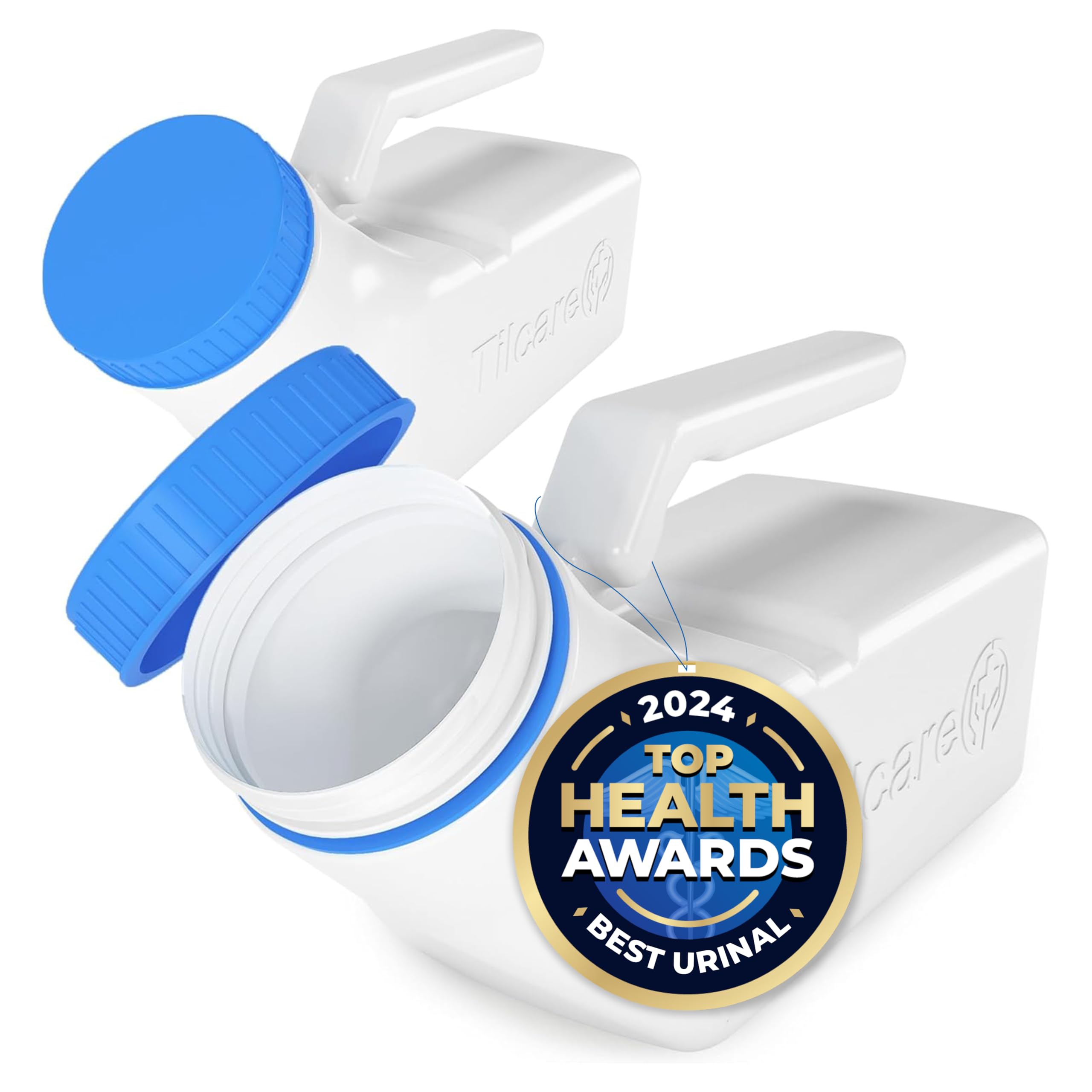 Urinals for Men Glow in The Dark Lid by (2 Pack) - 32oz/1000mL Thick Plastic Mens Bedpan Bottle with Screw-on Lid - Spill Proof Urinary Chamber - Male Portable Travel Pee Bottles