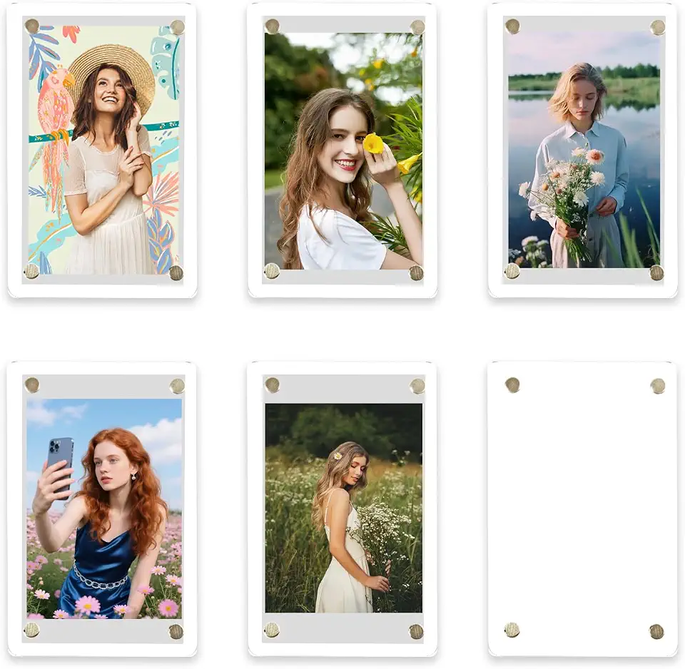 Nirvany Pacote com 6 molduras magnéticas de acrílico para geladeira – Mini porta-fotos transparentes para impressões Instax e Polaroid, molduras magnéticas de 6 x 9 cm para exibição de geladeira