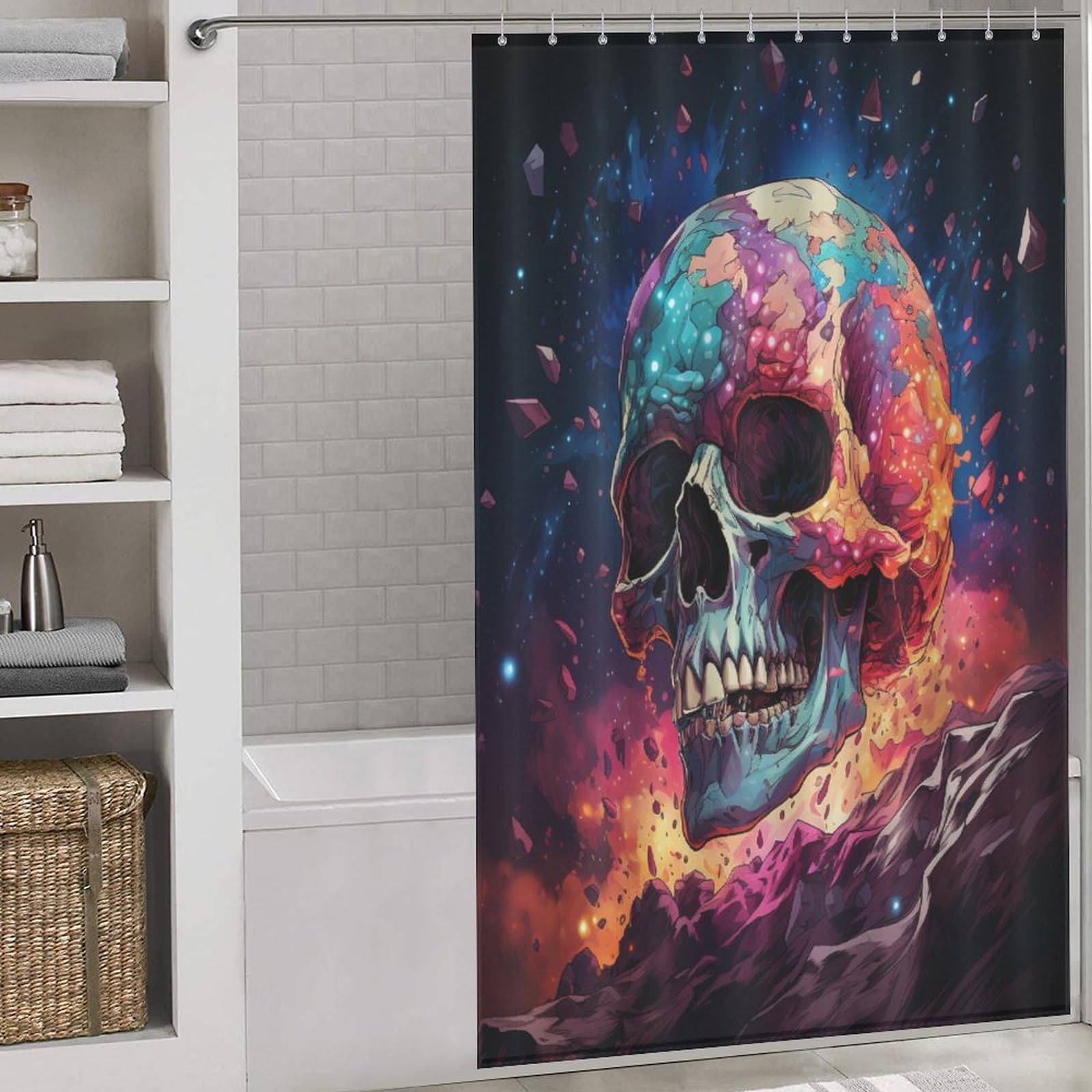 Crâne rideau de douche en polyester lavable 140x183cm avec ses 12 crochets