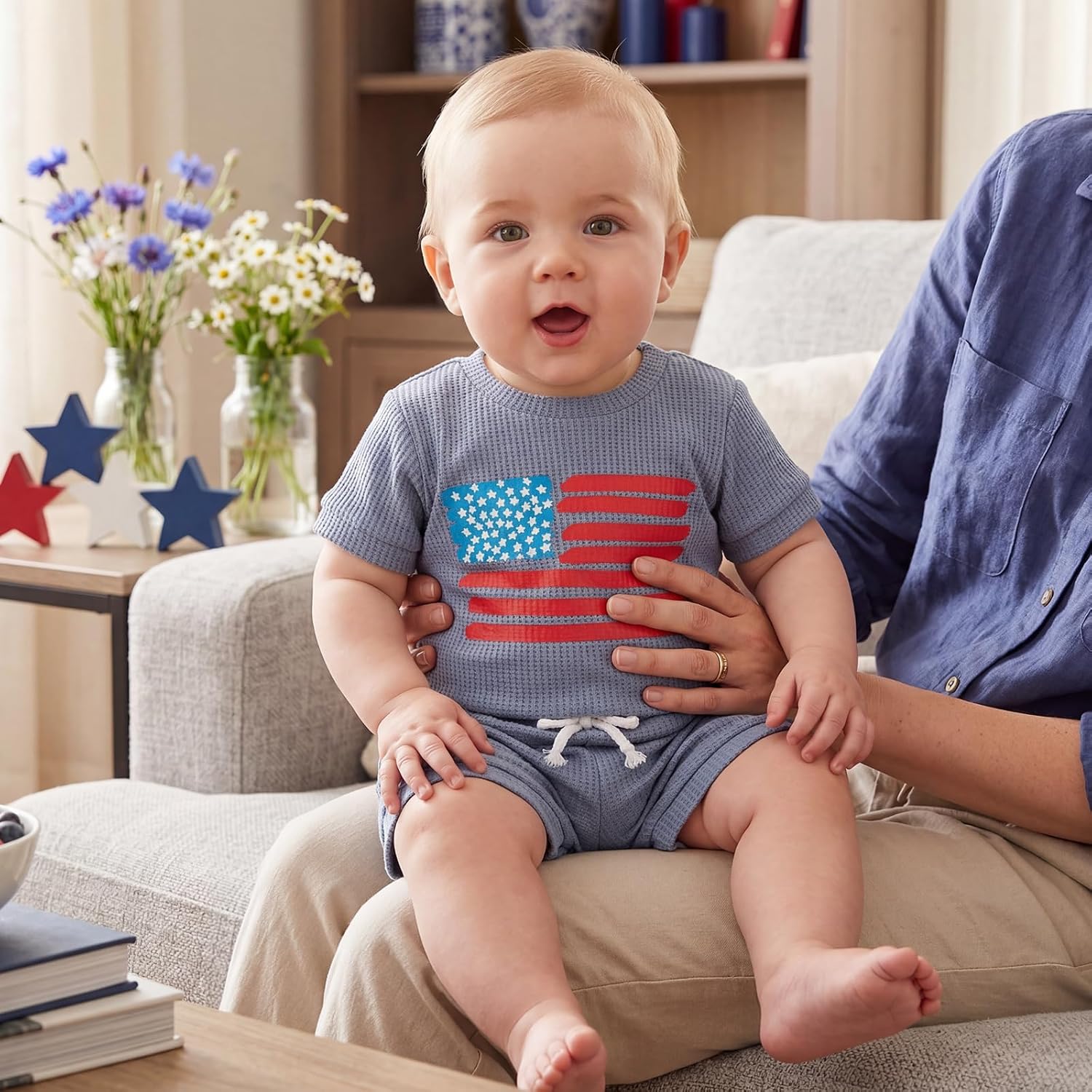 Meiweileya Baby Boy 4th of July Outfit Newborn American Flag Romper and Shorts 2 Pcs Set Independence Memorial Day Clothes