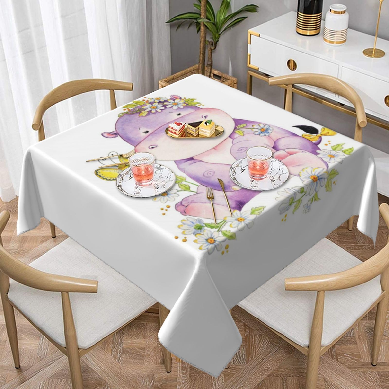 ZERAOKE Square Tablecloth 140x140 Cm, Butterfly - Table Cover, Polyester Wrinkle-Resistant Washable Tablecloths For Indoor/Outdoor Dining Parties Weddings (Fits 78 To 99cm Tables)