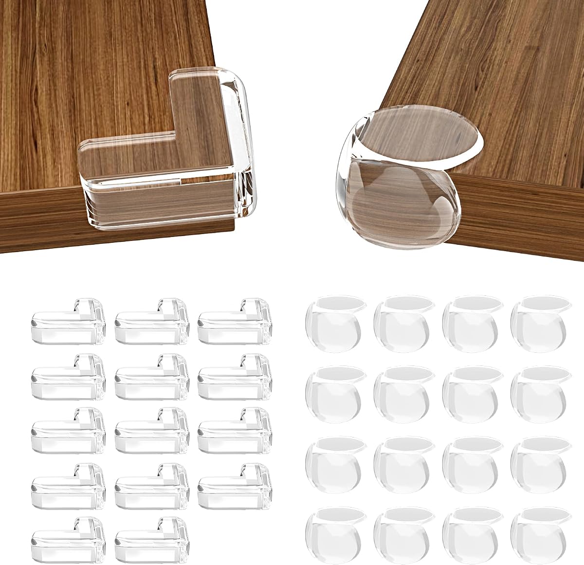 30 Pcs Clear Baby Corner Protectors, L-Shaped & Spherical Baby Proof Guards | Soft PVC Table Corner Covers for Safety on Tables, Cabinets, Shelves, Furniture Edge Guards, Safety Bumpers for Home(14L&16R)