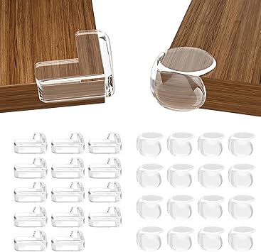 30 Pack Clear Baby Corner Protectors, L-Shaped & Spherical Furniture Edge Guards for Baby Proofing Soft PVC Table Corner Covers for Safety on Tables, Cabinets, Shelves Childproof Bumpers for Home