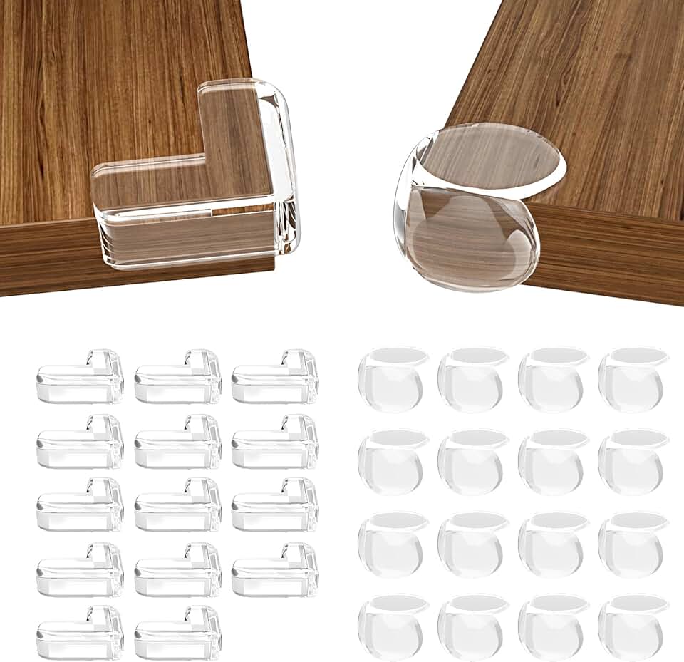 30 Pack Clear Baby Corner Protectors, L-Shaped &amp; Spherical Furniture Edge Guards for Baby Proofing Soft PVC Table Corner Covers for Safety on Tables, Cabinets, Shelves – Childproof Bumpers for Home