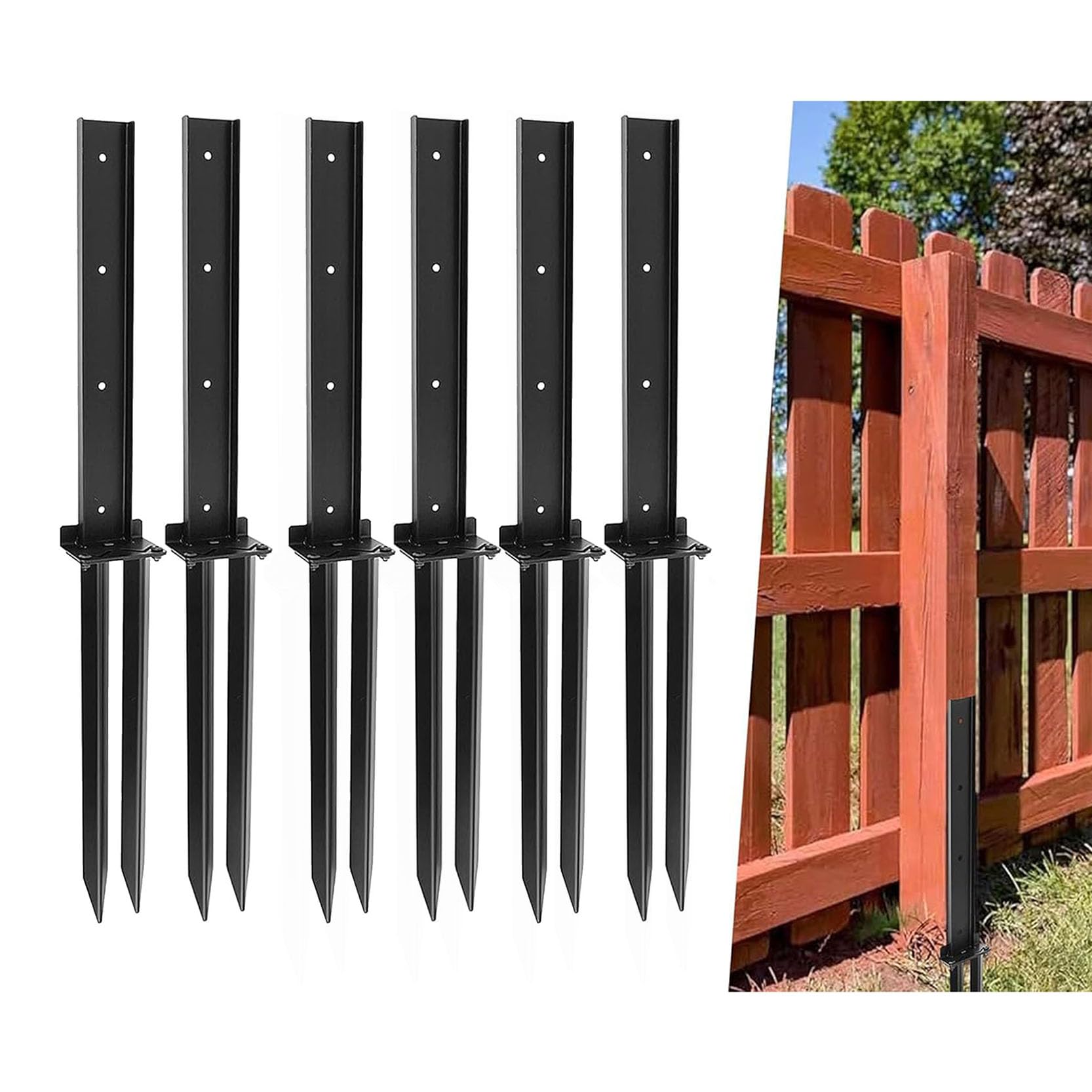 LQSYBHD Fence Post Repair Spike Black Heavy Duty Fence Post Anchor Ground Stakes Fence Post Anchor Ground Spike for Fencing for Repairing Tilted Broken Wood Support (Size:6pcs)