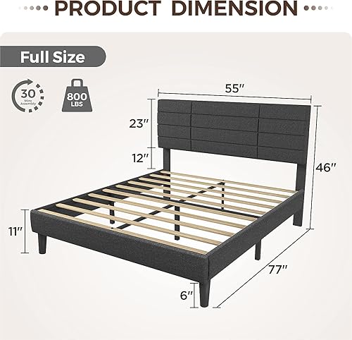 Miniatura 2 de Youmumeub Base de cama tapizada, plataforma de base de cama matrimonial con cabecera ajustable, marco de cama de tamaño matrimonial compatible con
