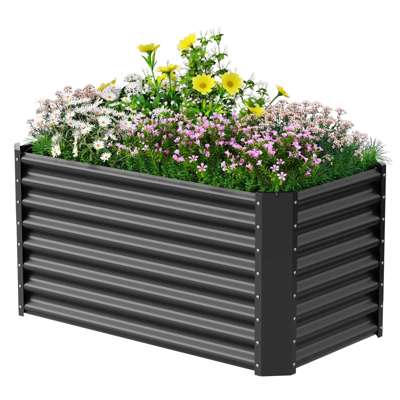 Hochbeet aus Metall, 122 x 61 x 61 cm Wetterfestes Edelstahl Gartenhochbeet, Rechteckig Stabil Erhöhtes Pflanzenbeet für Außenbereich, Gemüse, Blumen und Kräuter Anbau