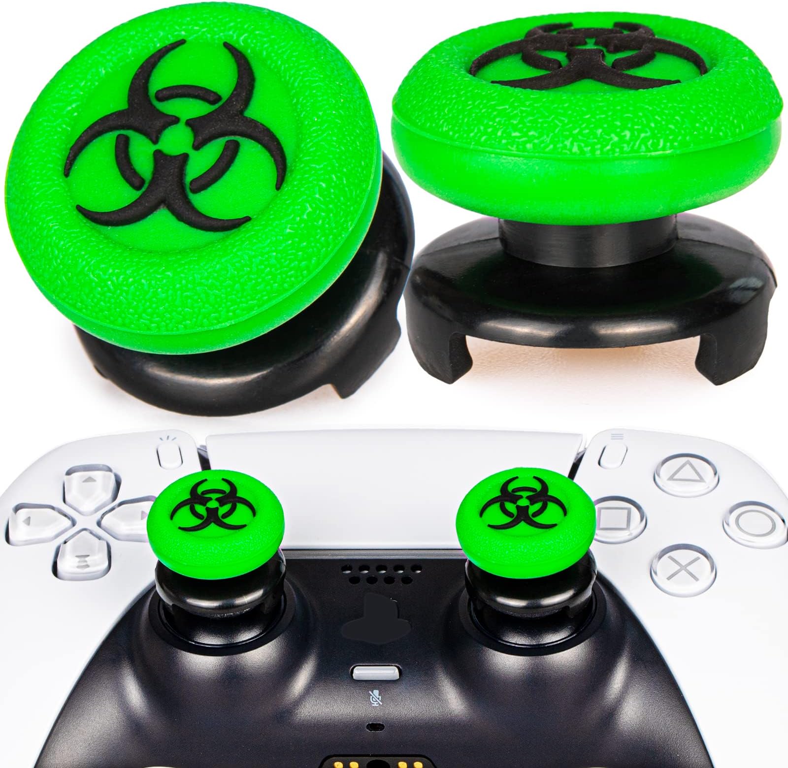FPS Thumbstick Extender & 3D Texture Rubber Silicone Grip Cover 2 Sets for PS5 Dualsenese & PS4 Controller (BioH Green)