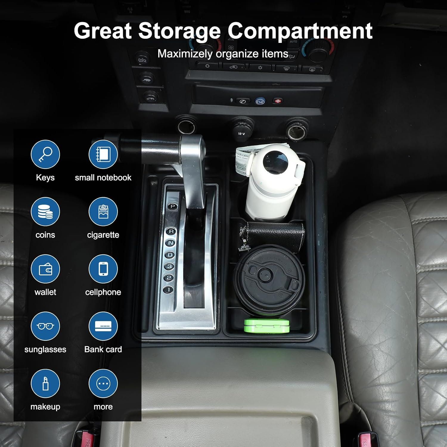 Center Console Cupholder Organizer for Hummer H2 2003-2007 Accessories, Central Control Insert Organizer Tray, Armrest Cup Holder Storage Container Pallet, Insert Drink Holder Storage Tray, TPE image 4